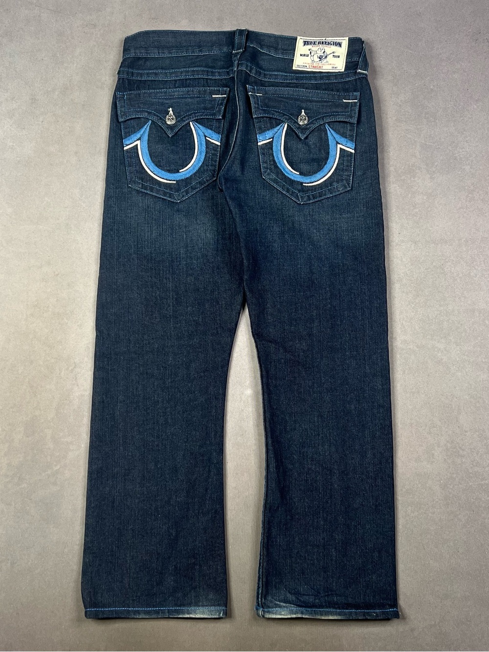 True Religion Men’s Dark Blue Straight Leg Jeans with Signature Back Stitch